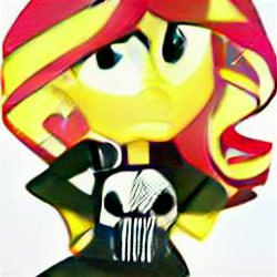 Size: 256x256 | Tagged: safe, artist:thatradhedgehog, imported from derpibooru, sunset shimmer, human, equestria girls, ai content, ai generated, generator:craiyon, punisher, solo