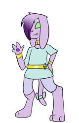 Size: 378x590 | Tagged: safe, artist:marimey, imported from derpibooru, oc, oc only, oc:esmerald kiany, diamond dog, adopted offspring, diamond dog oc, female, hair over one eye, parent:rarity, parent:spike, parents:sparity, simple background, waving, white background