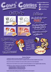 Size: 2851x3998 | Tagged: safe, artist:cowsrtasty, imported from derpibooru, oc, oc:melody bash, oc:penny inkwell, advertisement, commission info, price sheet