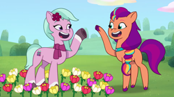 Size: 3500x1954 | Tagged: safe, imported from derpibooru, screencap, sunny starscout, earth pony, pony, spoiler:g5, spoiler:my little pony: tell your tale, spoiler:tyts01e16, dahlia, flower, g5, my little pony: tell your tale, neighfever