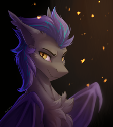 Size: 2752x3092 | Tagged: safe, artist:dorkmark, imported from derpibooru, oc, oc only, oc:helios aster, bat pony, pony, bust, chest fluff, male, portrait, solo