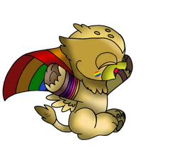 Size: 1659x1406 | Tagged: safe, artist:beesmeliss, imported from derpibooru, grizzle, griffon, chibi, paw pads, pride flag, simple background, solo, transparent background