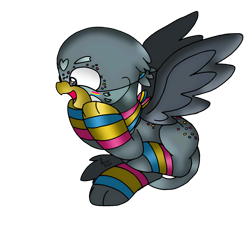 Size: 1718x1613 | Tagged: safe, artist:beesmeliss, imported from derpibooru, gabby, griffon, chibi, clothes, pride flag, simple background, socks, solo, striped socks, transparent background