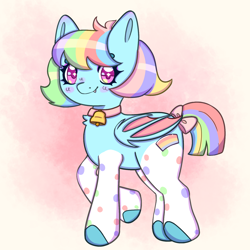 Size: 1500x1500 | Tagged: safe, artist:rabidmomento, imported from derpibooru, oc, oc only, oc:rainbow blossom, pegasus, cel shading, full body, multicolored hair, pegasus oc, rainbow hair, shading, sparkly eyes, wingding eyes