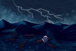 Size: 2560x1707 | Tagged: safe, artist:hilloty, imported from derpibooru, oc, zebra, lightning, ocean, solo, storm, water