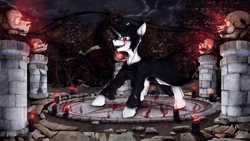 Size: 4000x2250 | Tagged: safe, artist:vendigo, imported from derpibooru, oc, oc only, pony, unicorn, blood, book, candle, dark magic, lightning, magic, pentagram, runes, skull, solo