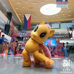 Size: 1080x1080 | Tagged: safe, imported from derpibooru, fluttershy, izzy moonbow, sunny starscout, zipp storm, human, pegasus, pony, unicorn, g5, irl, mall, my little pony logo, philippines, photo, toy