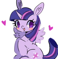 Size: 866x882 | Tagged: safe, artist:10uhh, imported from derpibooru, twilight sparkle, alicorn, pony, blush sticker, blushing, female, heart, heart ears, horn, looking at you, mare, simple background, solo, twilight sparkle (alicorn), white background, wings