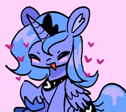 Size: 788x701 | Tagged: safe, artist:10uhh, imported from derpibooru, princess luna, alicorn, pony, eyes closed, female, folded wings, heart, heart ears, horn, pink background, raised hoof, s1 luna, simple background, solo, wings