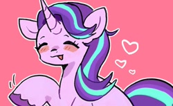 Size: 1176x720 | Tagged: safe, artist:10uhh, imported from derpibooru, starlight glimmer, pony, unicorn, eyes closed, female, heart, horn, mare, pink background, raised hoof, simple background, solo