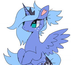 Size: 1182x1089 | Tagged: safe, artist:10uhh, imported from derpibooru, princess luna, alicorn, pony, alternate hairstyle, female, heart ears, horn, mare, no pupils, ponytail, s1 luna, simple background, solo, spread wings, white background, wings