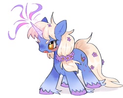 Size: 1204x958 | Tagged: safe, artist:10uhh, imported from derpibooru, oc, oc only, oc:moonflower, pony, unicorn, female, flower, flower in hair, horn, simple background, solo, white background