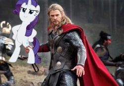 Size: 1290x901 | Tagged: safe, edit, edited screencap, imported from derpibooru, screencap, rarity, human, pony, unicorn, fake it 'til you make it, bipedal, hooves on hips, marvel, solo, the avengers, thor, vector