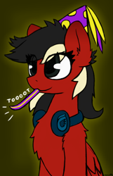 Size: 1824x2828 | Tagged: safe, artist:monycaalot, imported from derpibooru, oc, oc only, oc:scarlet sound, pegasus, anniversary, birthday, colored, happy birthday, hat, headphones, party hat, party horn, pegasus oc, sketch, solo