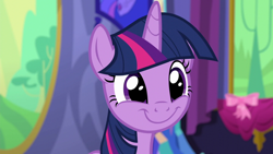 Size: 1280x720 | Tagged: safe, imported from derpibooru, screencap, twilight sparkle, alicorn, pony, no second prances, cute, female, mare, smiling, solo, twiabetes, twilight sparkle (alicorn), twilight's castle