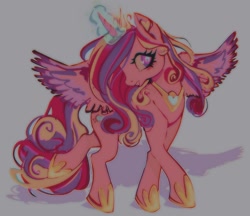 Size: 1280x1104 | Tagged: safe, artist:doctor-pepo, imported from twibooru, princess cadance, alicorn, pony, colored wings, colored wingtips, crown, female, image, jewelry, magic, magic aura, mare, needs more jpeg, regalia, smiling, solo, spread wings, wings