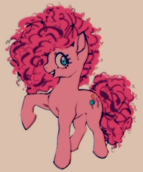 Size: 1280x1549 | Tagged: safe, artist:doctor-pepo, imported from twibooru, pinkie pie, earth pony, pony, alternate hairstyle, curly hair, female, image, looking at you, mare, needs more jpeg, open mouth, raised hoof, smiling, smiling at you, solo
