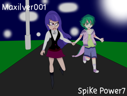 Size: 1280x960 | Tagged: safe, imported from derpibooru, spike, human, crossover, crossover shipping, dc comics, escape, female, holding hands, humanized, male, night, shipping, straight, tail, tailed humanization, working, zatanna, zataspike, zee zatara