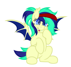 Size: 2273x2138 | Tagged: safe, artist:ponkus, imported from derpibooru, oc, bat pony, pony, :d, bat pony oc, bat wings, cute, ear fluff, ear tufts, eyelashes, fangs, female, freckles, headband, mare, open mouth, open smile, ponytail, short tail, simple background, sitting, slit pupils, smiling, solo, tail, transparent background, wings