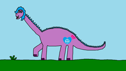 Size: 1010x572 | Tagged: safe, artist:kookaman25, artist:stevenpepi, imported from derpibooru, izzy moonbow, dinosaur, sauropod, 1000 hours in ms paint, dinosaurified, diplodocus, g5, my little pony: a new generation, species swap