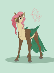 Size: 2000x2688 | Tagged: safe, artist:chaotiquora, imported from derpibooru, fluttershy, pegasus, pony, alternate design, female, green background, mare, simple background, solo