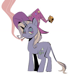 Size: 1194x1281 | Tagged: safe, alternate version, artist:chunkysoup22, imported from derpibooru, trixie, pony, unicorn, butt, clothes, drugs, female, hat, joint, leonine tail, lidded eyes, looking at you, looking back, looking back at you, mare, marijuana, plot, simple background, smiling, smoking, solo, tail, trixie's hat, white background