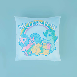 Size: 1500x1500 | Tagged: safe, imported from derpibooru, firefly, medley, skydancer, pegasus, pony, decorsome, female, g1, group, mare, merchandise, my little pony logo, official, pillow, retro, simple background, text