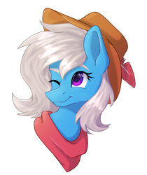 Size: 1869x2220 | Tagged: safe, artist:lambydwight, imported from derpibooru, oc, oc:quiver, pony, bust, clothes, hat, one eye closed, portrait, scarf, simple background, transparent background, wink