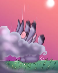 Size: 1638x2048 | Tagged: safe, alternate version, artist:unfinishedheckery, imported from derpibooru, oc, oc only, oc:opium belladonna, donkey, hybrid, pegasus, pony, big ears, butt, cloud, digital art, falling, female, mare, on a cloud, oof, plot, sitting, sitting on a cloud, solo, spread wings, tail, wings