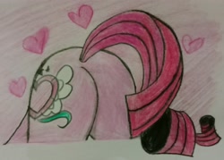 Size: 3524x2524 | Tagged: safe, artist:tanahgrogot, imported from derpibooru, oc, oc:annisa trihapsari, earth pony, pony, annibutt, butt, butt only, female, heart, mare, pink tail, plot, solo, tail, traditional art