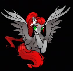 Size: 2214x2156 | Tagged: safe, artist:opalacorn, imported from derpibooru, oc, oc only, oc:void, pegasus, pony, flying, nose piercing, nose ring, partially open wings, piercing, solo, wings, wreath