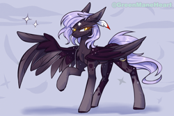 Size: 3000x2000 | Tagged: safe, artist:greenmaneheart, imported from derpibooru, oc, oc only, oc:cloudy night, pegasus, pony, eye clipping through hair, eyebrows, eyebrows visible through hair, female, high res, looking at you, mare, one wing out, pegasus oc, raised hoof, signature, smiling, smiling at you, smirk, solo, wings