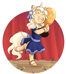 Size: 1280x1423 | Tagged: safe, artist:foxhatart, imported from derpibooru, oc, oc:gold dust, unicorn, clothes, dress, female, mare, solo, trophy