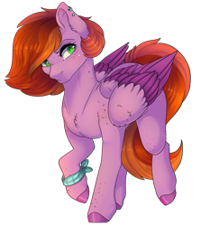 Size: 1765x1981 | Tagged: safe, artist:highrolleryt, imported from derpibooru, oc, oc only, pegasus, pony, chest fluff, colored hooves, colored pupils, commission, ear fluff, ear piercing, female, folded wings, full body, hooves, mare, pegasus oc, piercing, raised hoof, simple background, solo, transparent background, wings, ych result