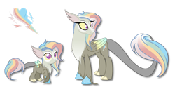Size: 1920x951 | Tagged: safe, artist:teal-quil, imported from derpibooru, oc, oc:camelia, draconequus, female, interspecies offspring, offspring, parent:discord, parent:rainbow dash, parents:discodash, simple background, solo, transparent background
