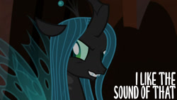 Size: 1280x720 | Tagged: safe, edit, edited screencap, editor:quoterific, imported from derpibooru, screencap, queen chrysalis, changeling, season 9, the summer sun setback, spoiler:s09, female, smiling, solo, text