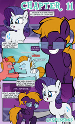 Size: 1920x3168 | Tagged: safe, artist:alexdti, imported from derpibooru, rarity, oc, oc:aqua lux, oc:purple creativity, oc:warm focus, earth pony, pegasus, pony, unicorn, comic:quest for friendship, ^^, bandage, comic, dialogue, ears back, eyes closed, female, folded wings, glasses, grin, high res, horn, looking at someone, mare, open mouth, open smile, pegasus oc, shoulder angel, shoulder devil, smiling, speech bubble, tail, wings