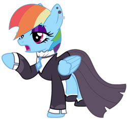 Size: 1345x1259 | Tagged: safe, artist:katnekobase, artist:twilyisbestpone, imported from derpibooru, rainbow dash, pegasus, pony, base used, clothes, dress, ear piercing, earring, eyeshadow, female, goth, jewelry, makeup, mare, necklace, open mouth, piercing, rainbow dash always dresses in style, rainbow goth, raised hoof, simple background, solo, transparent background