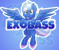 Size: 1024x869 | Tagged: safe, artist:exobass, imported from derpibooru, oc, oc:exobass, pegasus, pony, :p, badge, conbadge, female, font, mare, obtrusive watermark, pegasus oc, tongue out, watermark