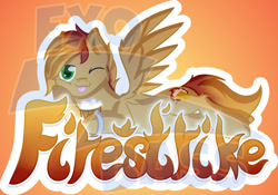 Size: 1024x716 | Tagged: safe, artist:exobass, imported from derpibooru, oc, oc:firestrike, pegasus, pony, alcohol, badge, beer, commission, conbadge, female, fire, mare, pegasus oc, solo