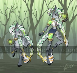 Size: 2092x1992 | Tagged: safe, artist:aqualit, imported from derpibooru, oc, anthro, zebra, adoptable, anthro with ponies, auction open, furry, magic, sale, zebra oc