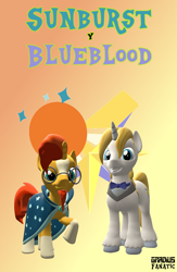 Size: 2119x3259 | Tagged: safe, artist:gradiusfanatic, imported from derpibooru, prince blueblood, sunburst, pony, unicorn, 3d, duo, male, source filmmaker, stallion