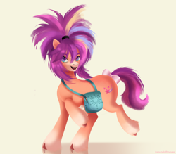 Size: 3200x2800 | Tagged: safe, artist:soundofhooves, imported from derpibooru, sunny starscout, earth pony, pony, alternate hairstyle, bag, bow, cute, female, g5, mare, my little pony: a new generation, redesign, saddle bag, sunnybetes, tail, tail bow