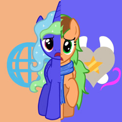 Size: 894x894 | Tagged: safe, artist:skyfallclover, imported from derpibooru, oc, oc only, oc:magic star sparkle, oc:skyfall clover, alicorn, pegasus, pony, cutie mark, female, frown, heart, horn, mare, raised hoof, sad, stars, what my cutie mark is telling me, wings