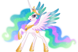 Size: 11574x7836 | Tagged: safe, artist:negatif22, imported from derpibooru, princess celestia, alicorn, pony, absurd resolution, colored wings, ethereal mane, female, hoof shoes, jewelry, mare, regalia, simple background, solo, spread wings, transparent background, vector, wings