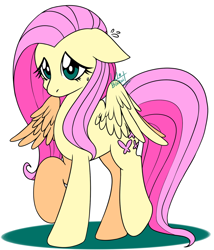 Size: 1280x1494 | Tagged: safe, artist:lilobiskuit, imported from derpibooru, fluttershy, pegasus, pony, female, floppy ears, mare, nervous, partially open wings, raised hoof, raised leg, shy, simple background, solo, standing, sweat, sweatdrop, three quarter view, white background, wings