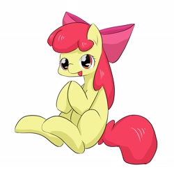 Size: 2040x1990 | Tagged: safe, artist:up_p_ab, imported from derpibooru, apple bloom, earth pony, pony, female, filly, foal, hooves together, simple background, sitting, solo, white background