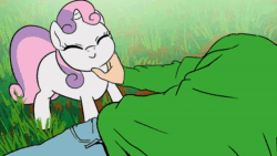 Size: 1920x1080 | Tagged: safe, artist:doublewbrothers, imported from derpibooru, rarity, sweetie belle, human, pony, unicorn, animated, behaving like a cat, censored, censored vulgarity, cute, diasweetes, female, filly, foal, male, mare, petting, sound, vulgar, wahaha, webm, youtube link