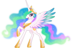 Size: 11572x7835 | Tagged: safe, artist:negatif22, imported from derpibooru, princess celestia, alicorn, pony, absurd resolution, colored wings, ethereal mane, female, jewelry, mare, regalia, simple background, solo, spread wings, transparent background, vector, wings