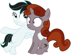 Size: 825x644 | Tagged: safe, artist:deadparrot22, derpibooru exclusive, edit, editor:funny jo, imported from derpibooru, vector edit, oc, oc:funny jo, oc:light jet, pegasus, pony, unicorn, .svg available, bipedal, hoof around neck, horn, pegasus oc, recolor, shrunken pupils, simple background, svg, transparent background, unicorn oc, vector, wide eyes, wings